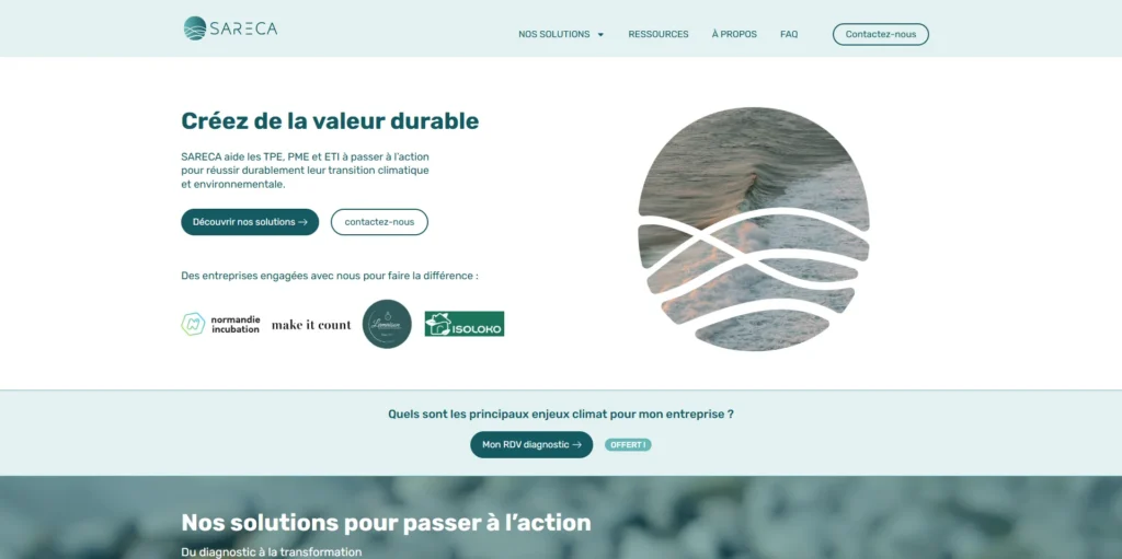 Capture d'écran de la page d'accueil du site Sareca