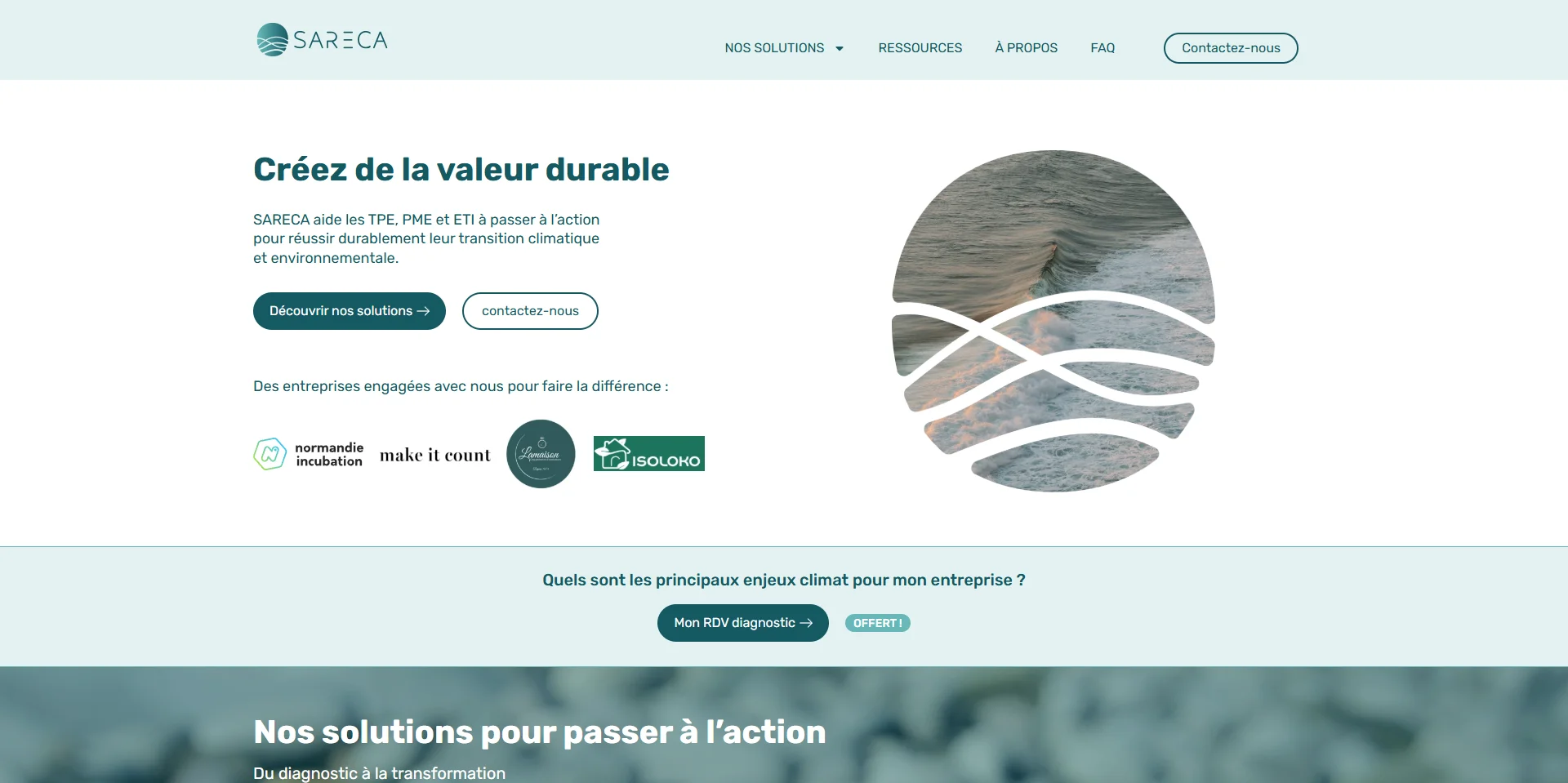 Capture d'écran de la page d'accueil du site Sareca