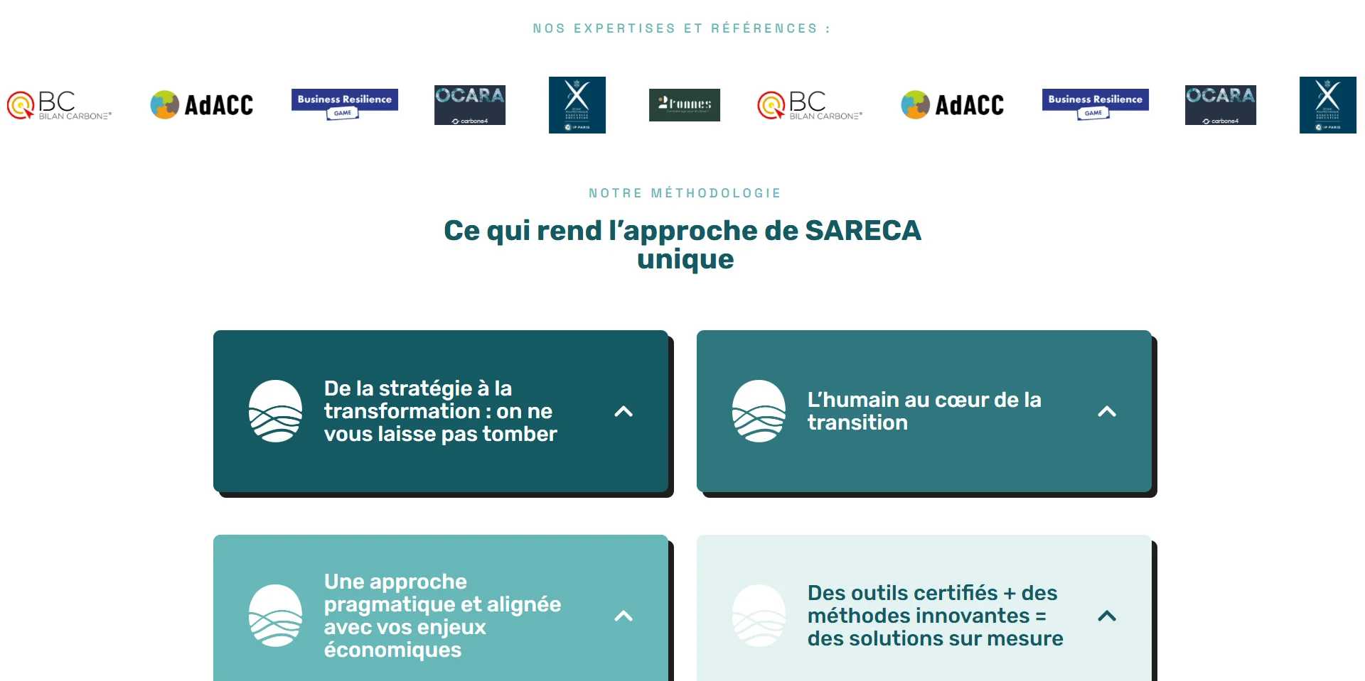 Capture d'écran de la page d'accueil du site Sareca