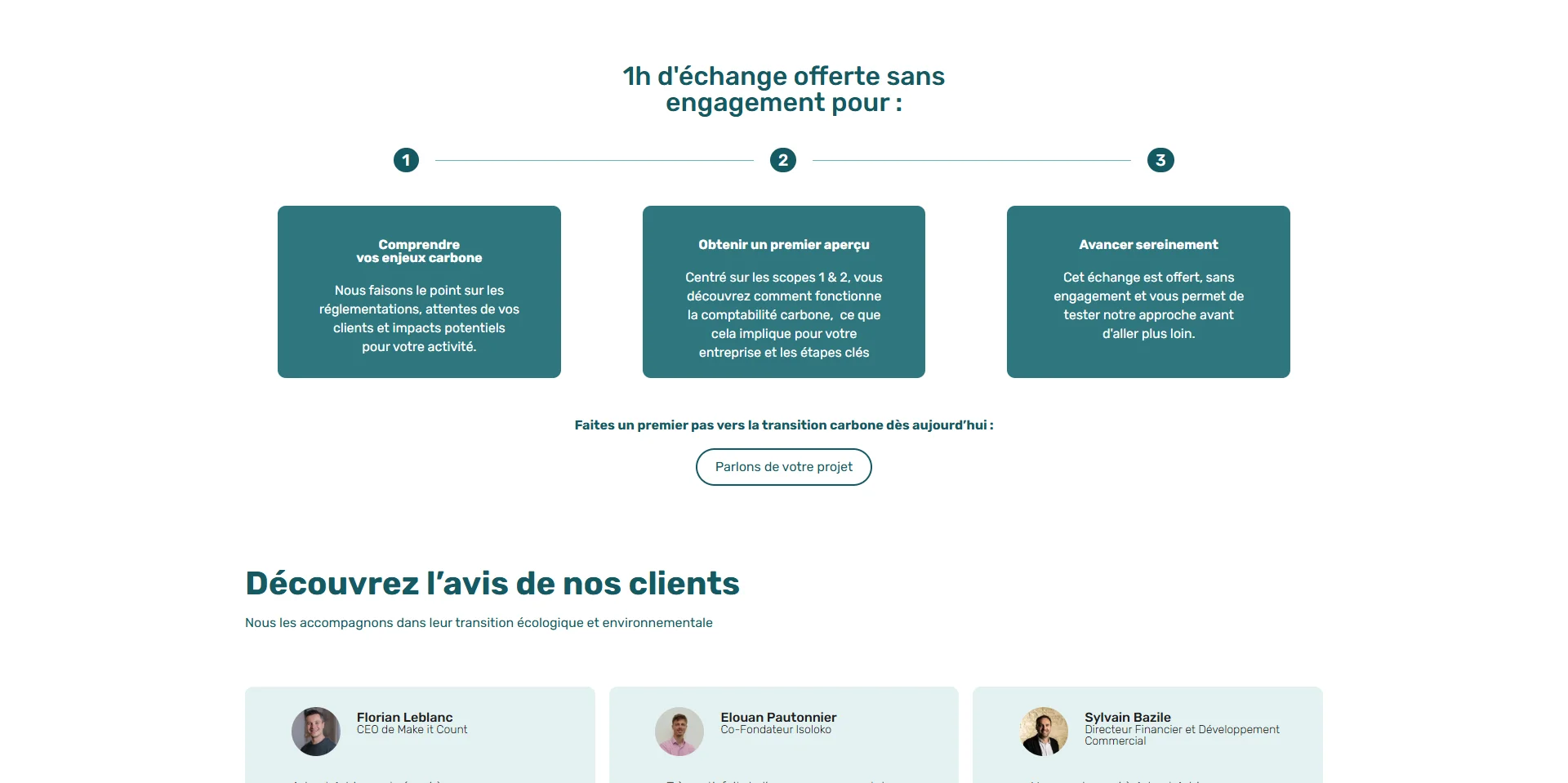 Capture d'écran de la page Décarbonez vos activités du site Sareca
