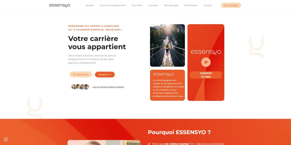 Capture d'écran de la page d'accueil du site Essensyo