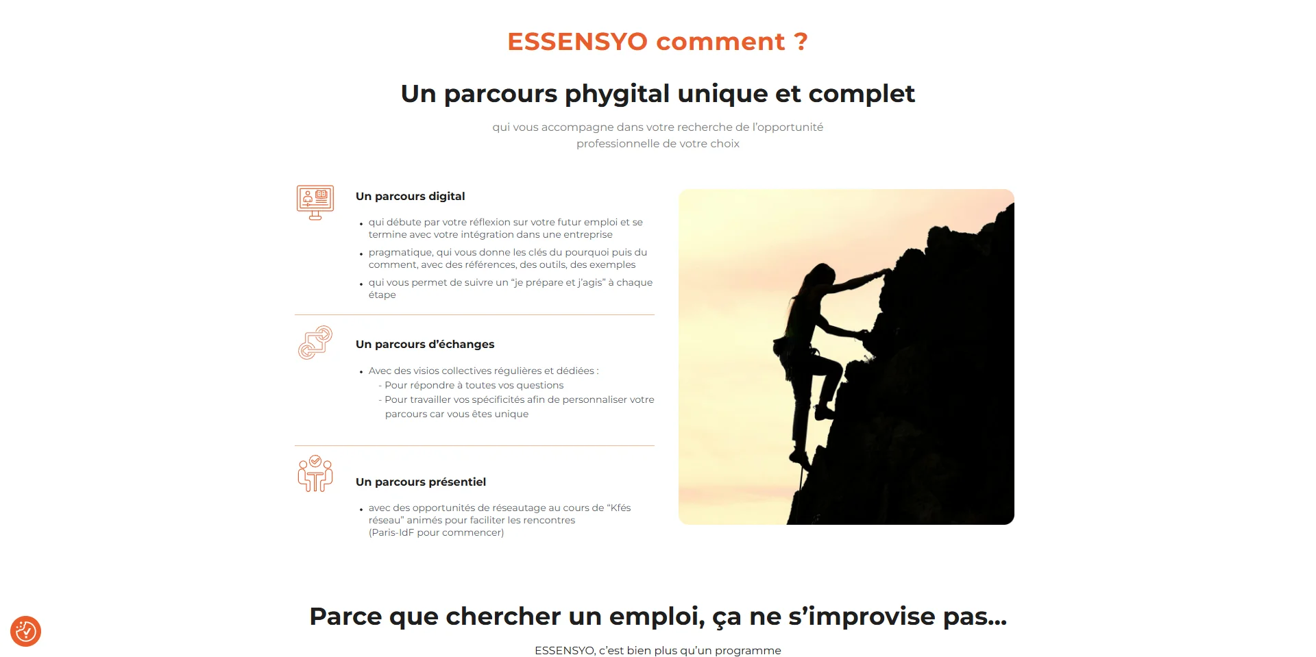 Capture d'écran de la page d'accueil du site Essensyo