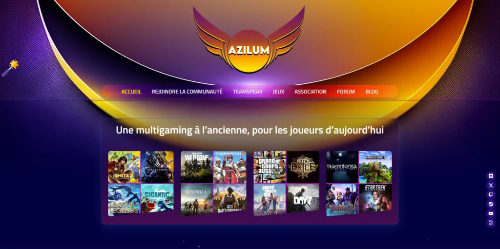 Capture d'écran de la page d'accueil du site AziluM Gaming