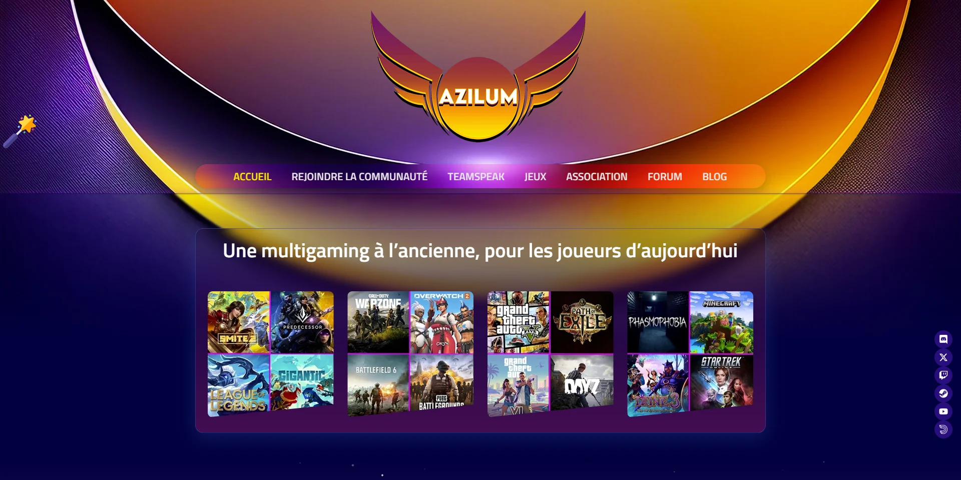 Capture d'écran de la page d'accueil du site AziluM Gaming