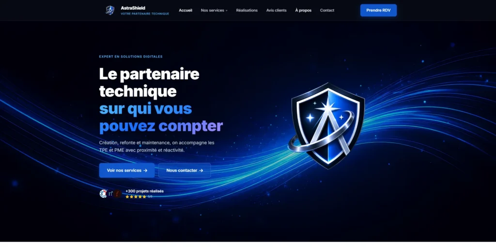 Capture d'écran de la page d'accueil du site AstraShield