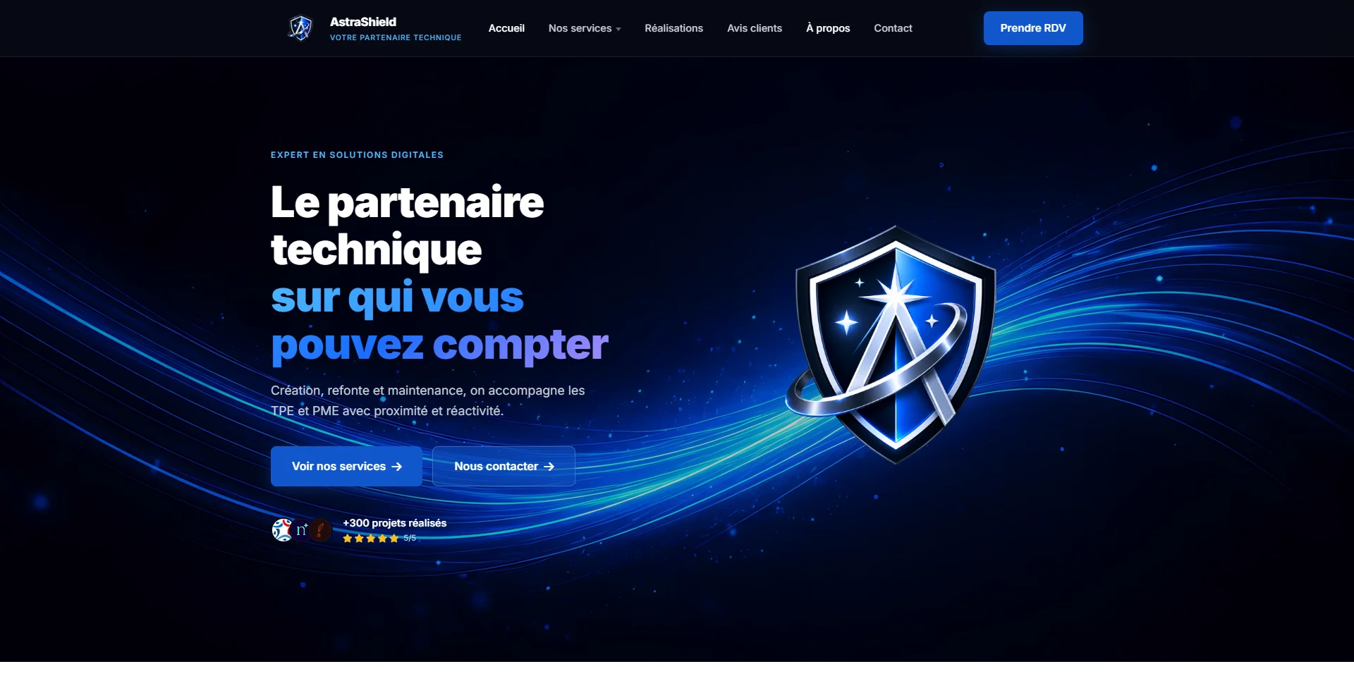 Capture d'écran de la page d'accueil du site AstraShield