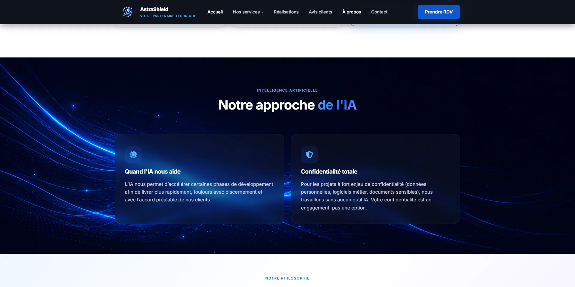 Capture d'écran de la page d'accueil du site AstraShield