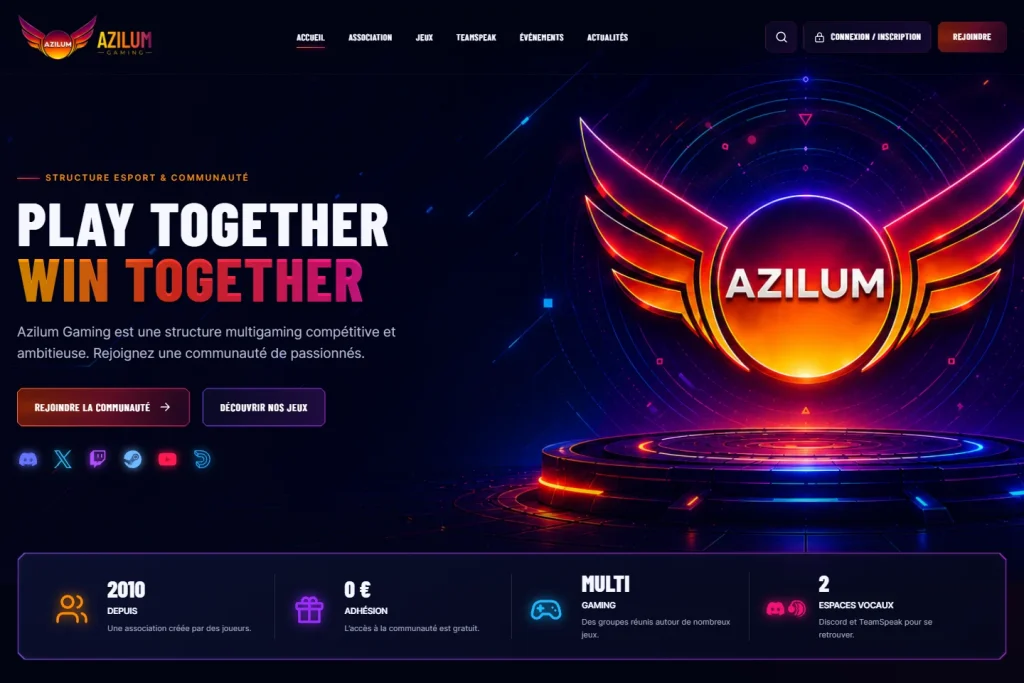 AziluM Gaming — Accueil sur ordinateur