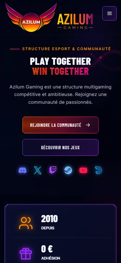 AziluM Gaming — Accueil sur mobile