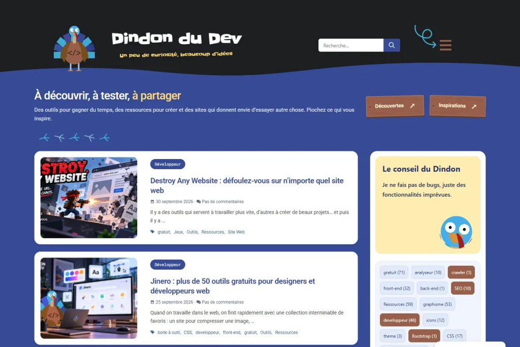 Dindon du Dev — Accueil sur ordinateur