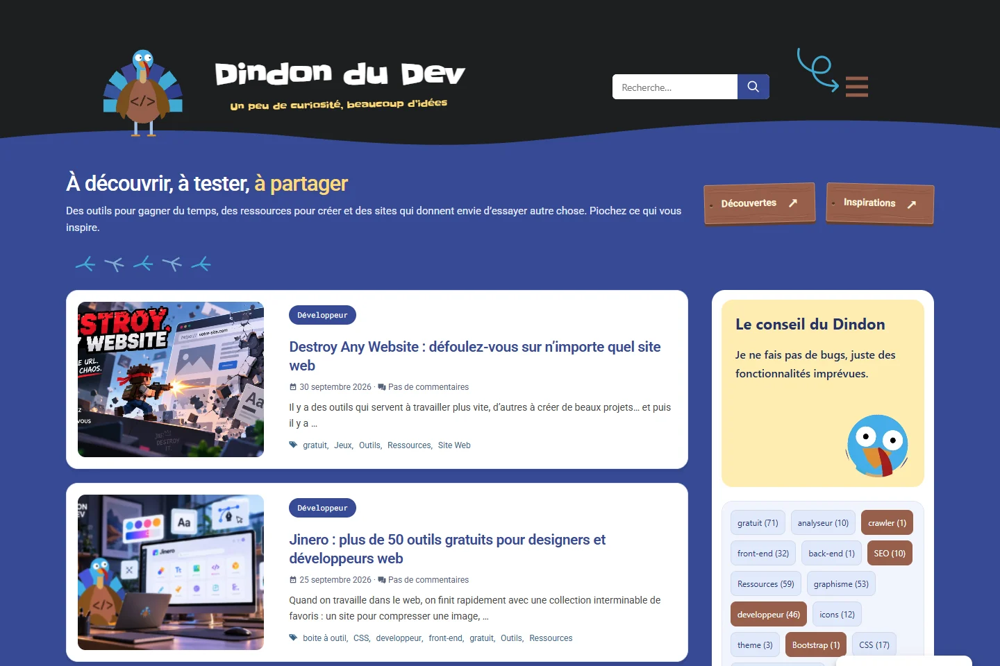 Dindon du Dev — Accueil sur ordinateur